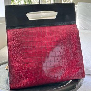 Handmade Red & Black Croc Leather Satchel (Detachable Strap!)